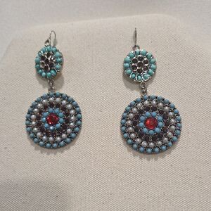 Boho Style Turquoise and Red Dangle Earrings